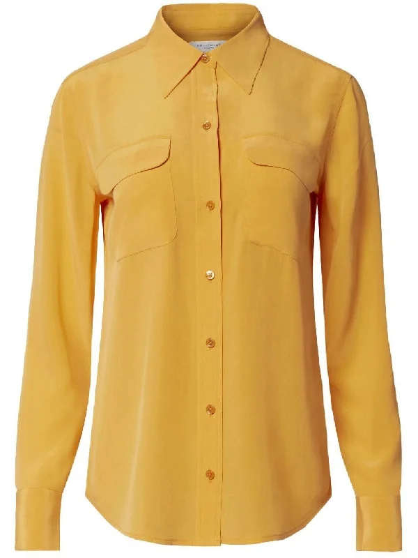 Equipment Shirts Orange Zippered Buttoned Snapped