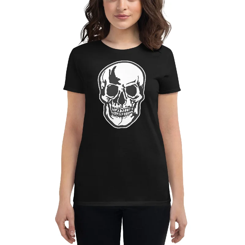 Halloween Oddities Human Skull Women's Short Sleeve Babydoll T-shirt V-Neck T-Shirt Long Sleeve Cotton