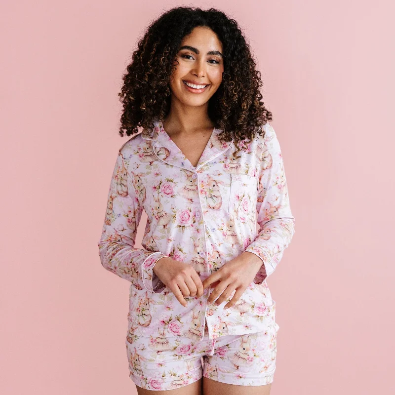 Hunny Bunny Women's Collar Shirt & Shorts Set Graphic Embroidered Appliqued