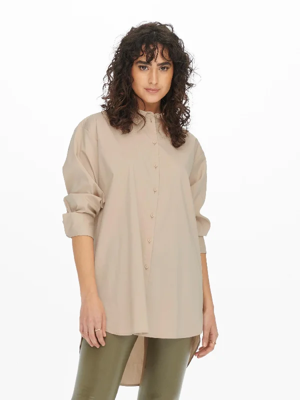 Jacqueline De Yong MIO Long Shirt -DOESKIN V-Neck T-Shirt Long Sleeve Cotton