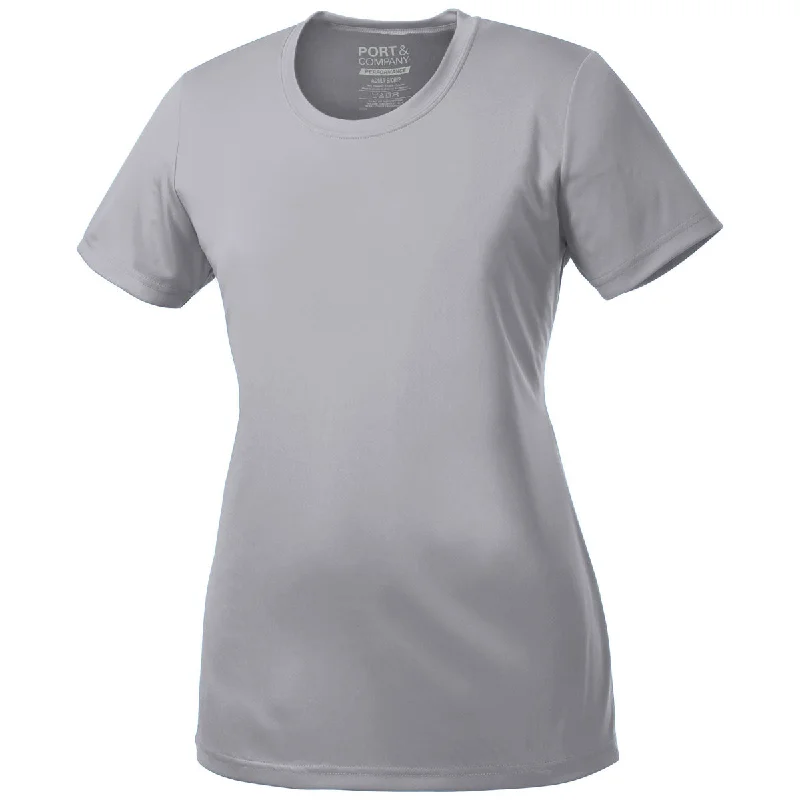 Port & Company Women's Silver Performance Tee Fitted T-Shirt Seamless Stretchy