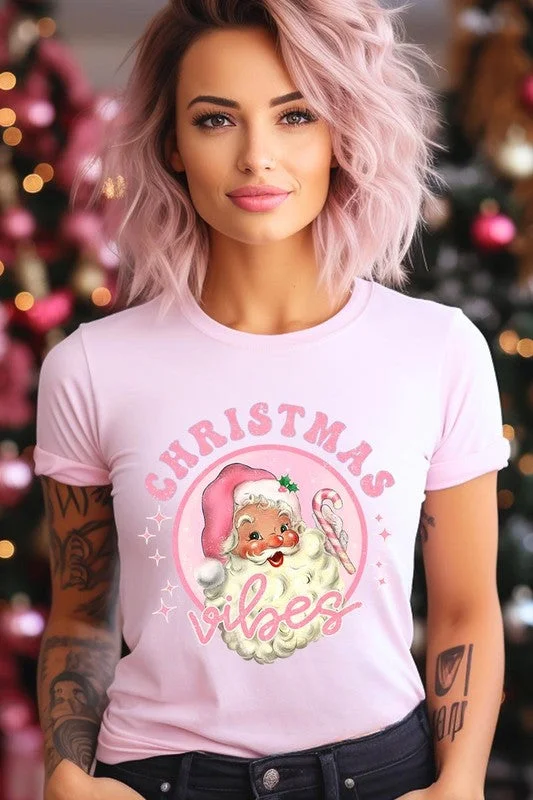 Pink Christmas Vibes Graphic Tee Denim Fabric Leather Fabric Suede Fabric