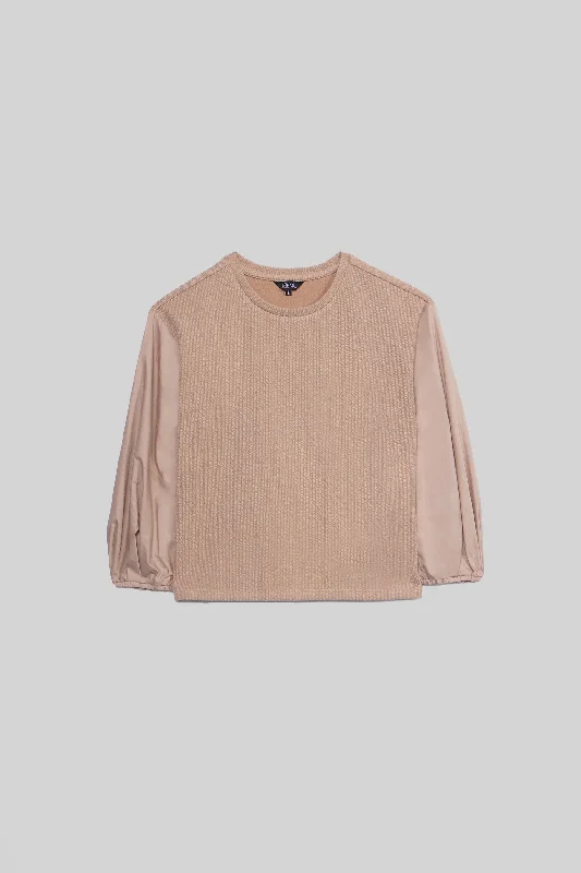 Puff Sleeve Tee Solid Print Embellished