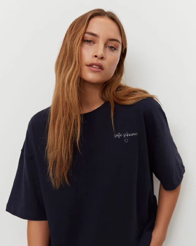 VERASW T-SHIRT - Navy Notch Collar Peter Pan Collar Cowl Neck