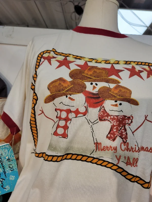 Snowman Cowboy T Shirt Notch Collar Peter Pan Collar Cowl Neck
