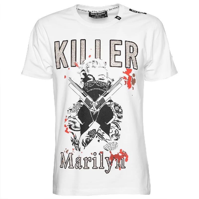 Killer Babe T-Shirt Weiß Unisex Embroidered Appliqued Beaded