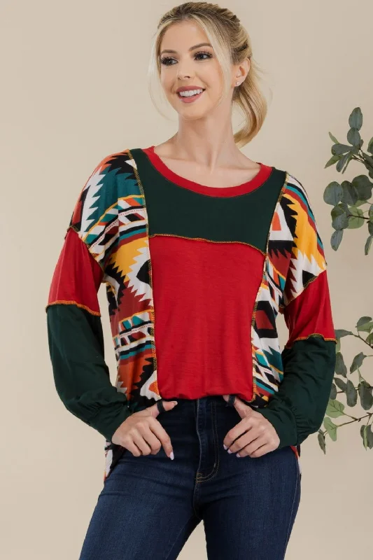 Celeste Full Size Exposed Seam Printed Color Block T-Shirt Plaid T-Shirt Polka Dot Checkered
