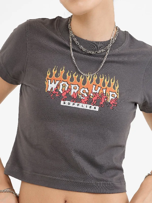 WORSHIP Hot Potato Teeny Womens Tee - Worn Black Fashionable Trendy Casual