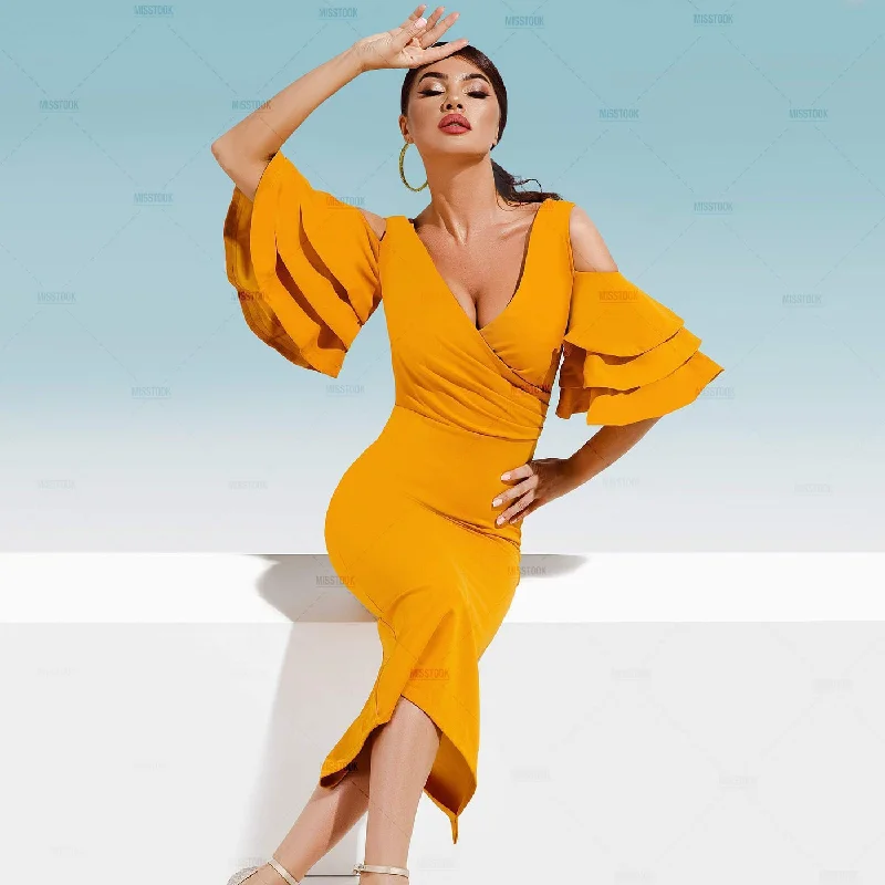 Adela Mustard Ruffle Dress