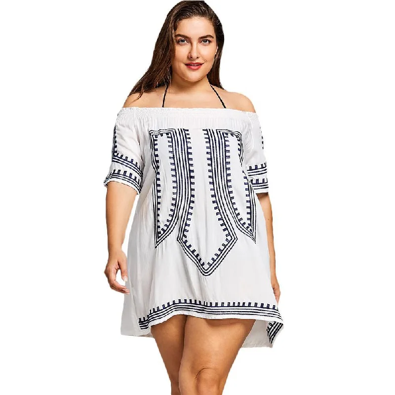 ANALUKE Embroidered Shirred Lace Dress