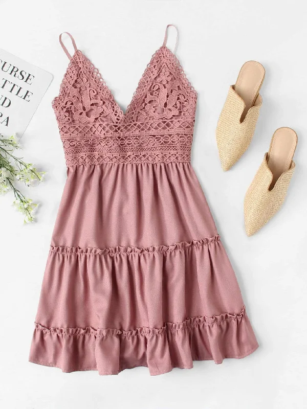 Lace Panel Tiered Seam Cami Dress