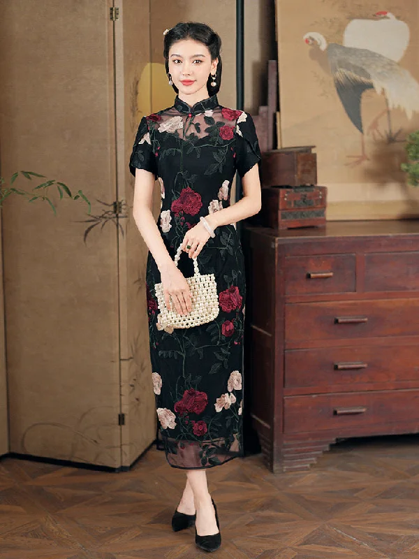 Modern Chinese Qipao, Chinese Cheongsam Dress, Evening Dresses, Lace dress, mandarin collar