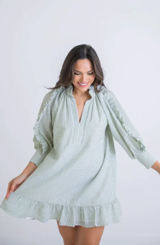 Seersucker Stripe V-neck Dress