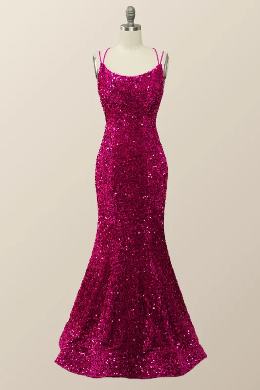 Sparkle Fuchsia Sequin Mermaid Long Formal Dress