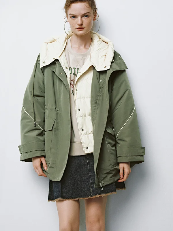 2 In 1 Loose Down Outerwear Buttoned Peplum Coat