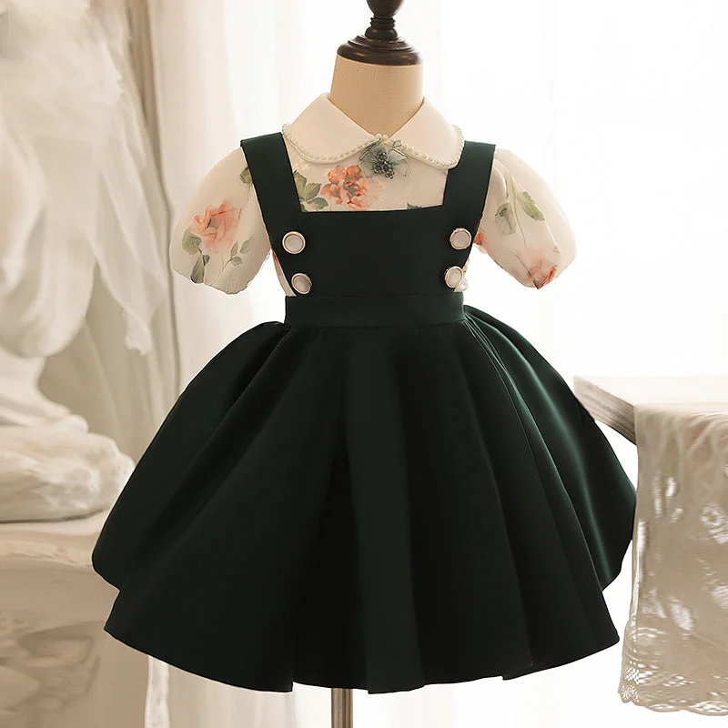 Baby Girl Easter Dress Pageant Vintage Print Doll Collar Sweet Princess Dress Tunics Lace romantic