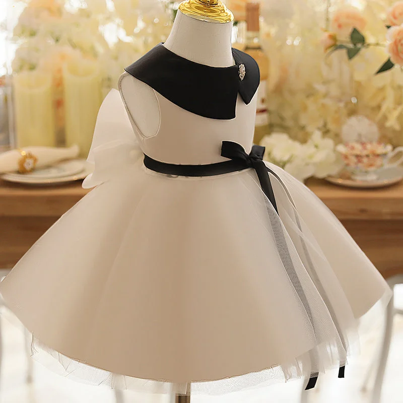Baby Girl White Sleeveless Elegant Birthday Party Formal Dress Toddler Prom Dress Tunics Leisure comfortable