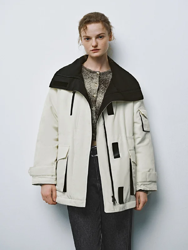 Multi Pocket Down Outerwear Bold Color Block Coat