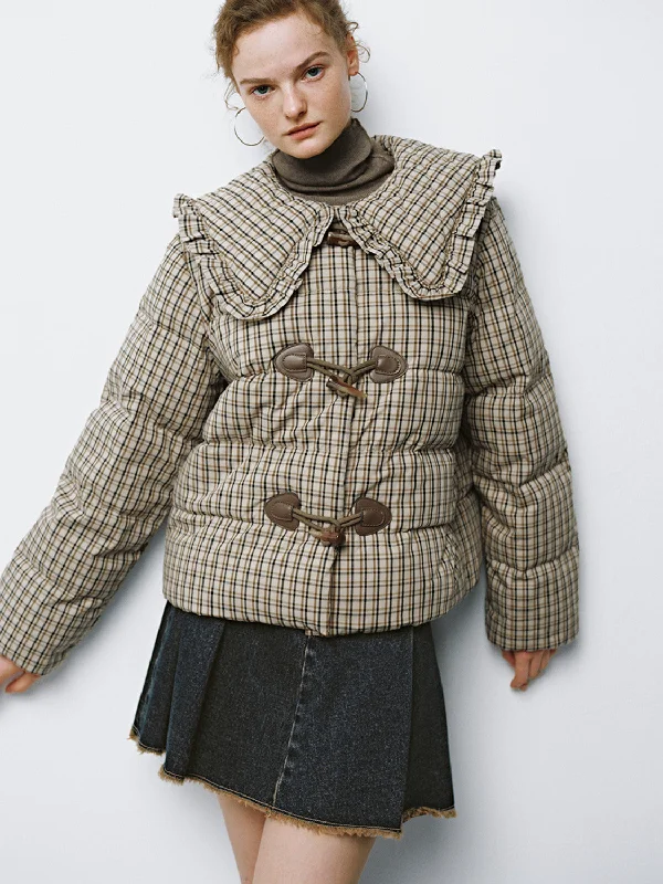 Plaid Padded Down Outerwear Structured Wool Blazer