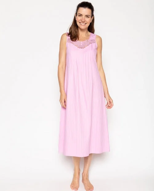 Vivien Sateen Stripe Long Nightdress Tunics Yoga stretchy