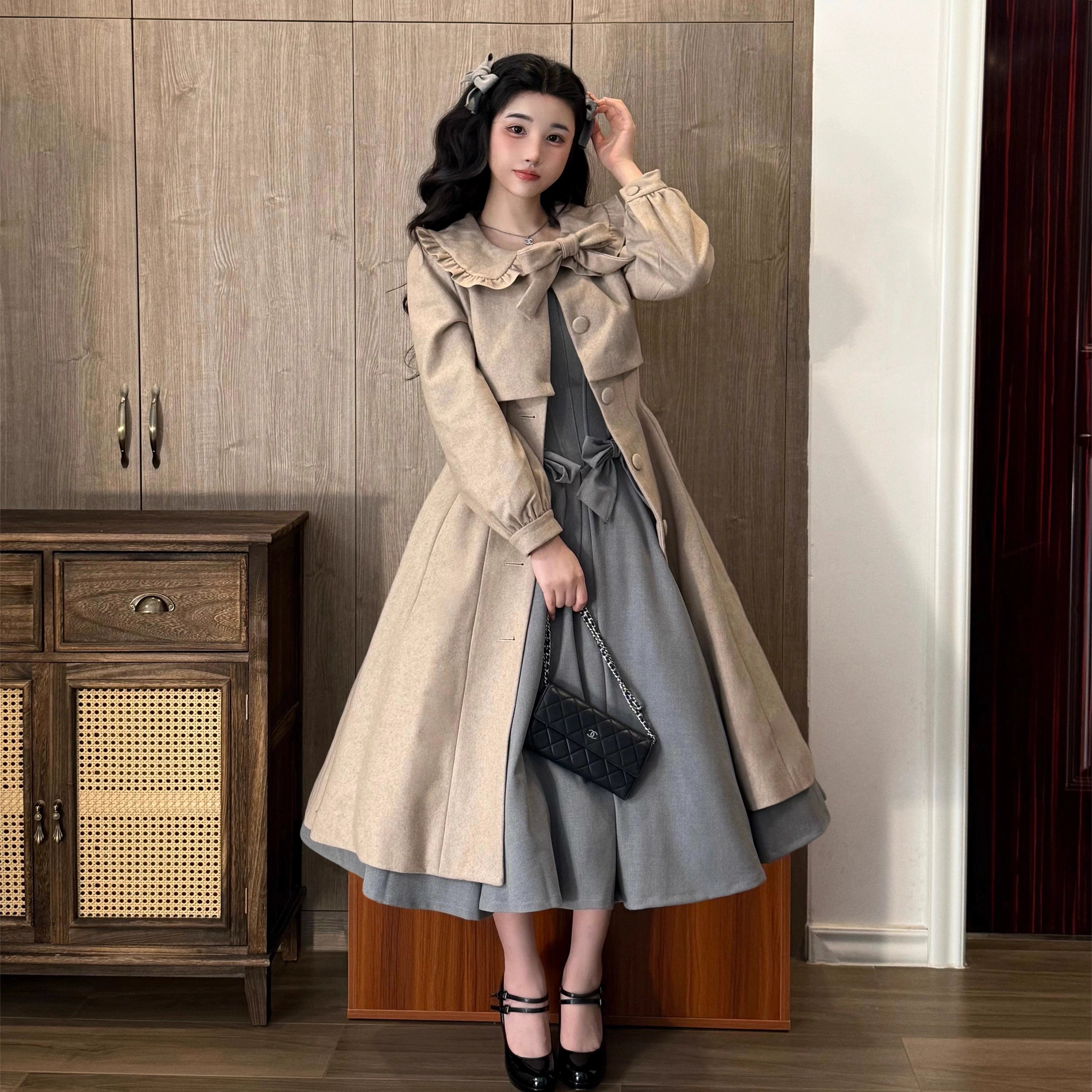 Sweet Wood~Winter Classic Lolita Coat Suit Woolen Plus Size Outerwear Fitted Faux Suede Blazer
