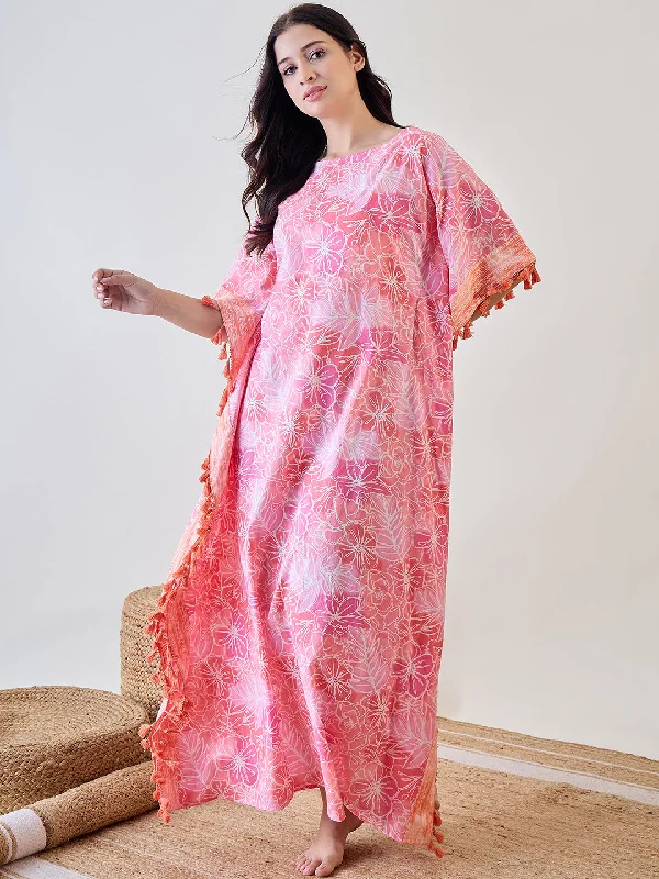 Women's Pink Cotton Floral Nightdress - The Kaftan Company Tunics Gym athletic
