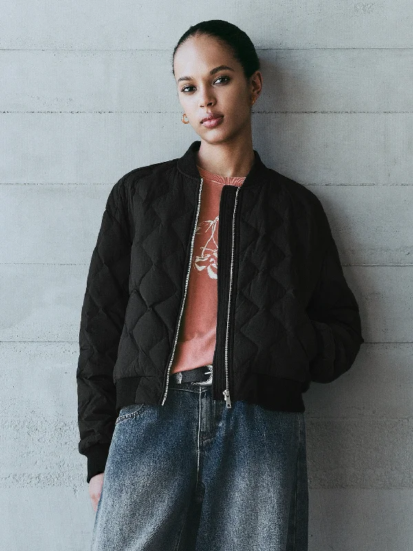 Zip Up Front Quilted Down Outerwear Flowy Lightweight Kimono