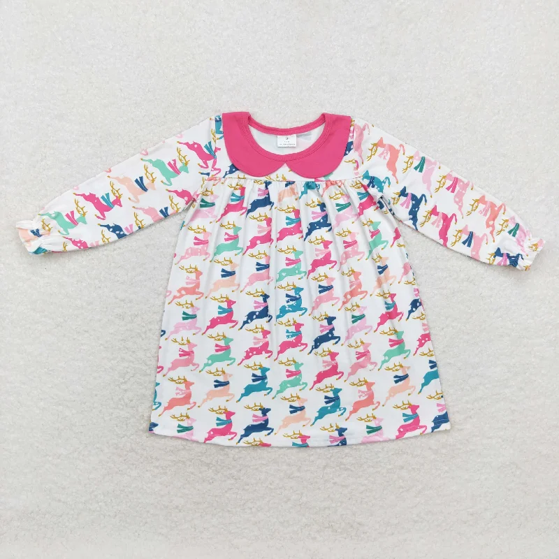 Baby Girl Long Sleeves Christmas Deer Dress Floral Print girly