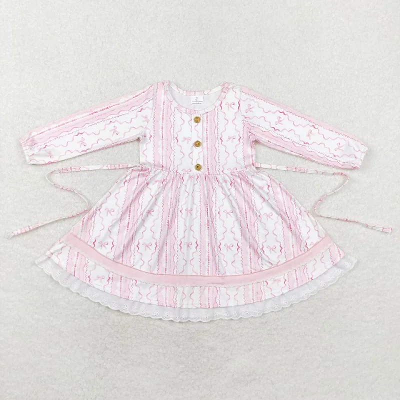 Baby Girl Long Sleeves Pink Bows Christmas Ruffle Dress Tunics Chic fashionable