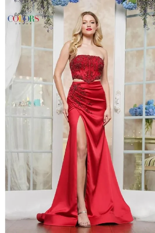 Colors Dress -3426 Strapless Beaded Bodice Ruched Sheath Dress Tunics Fashionable trendy