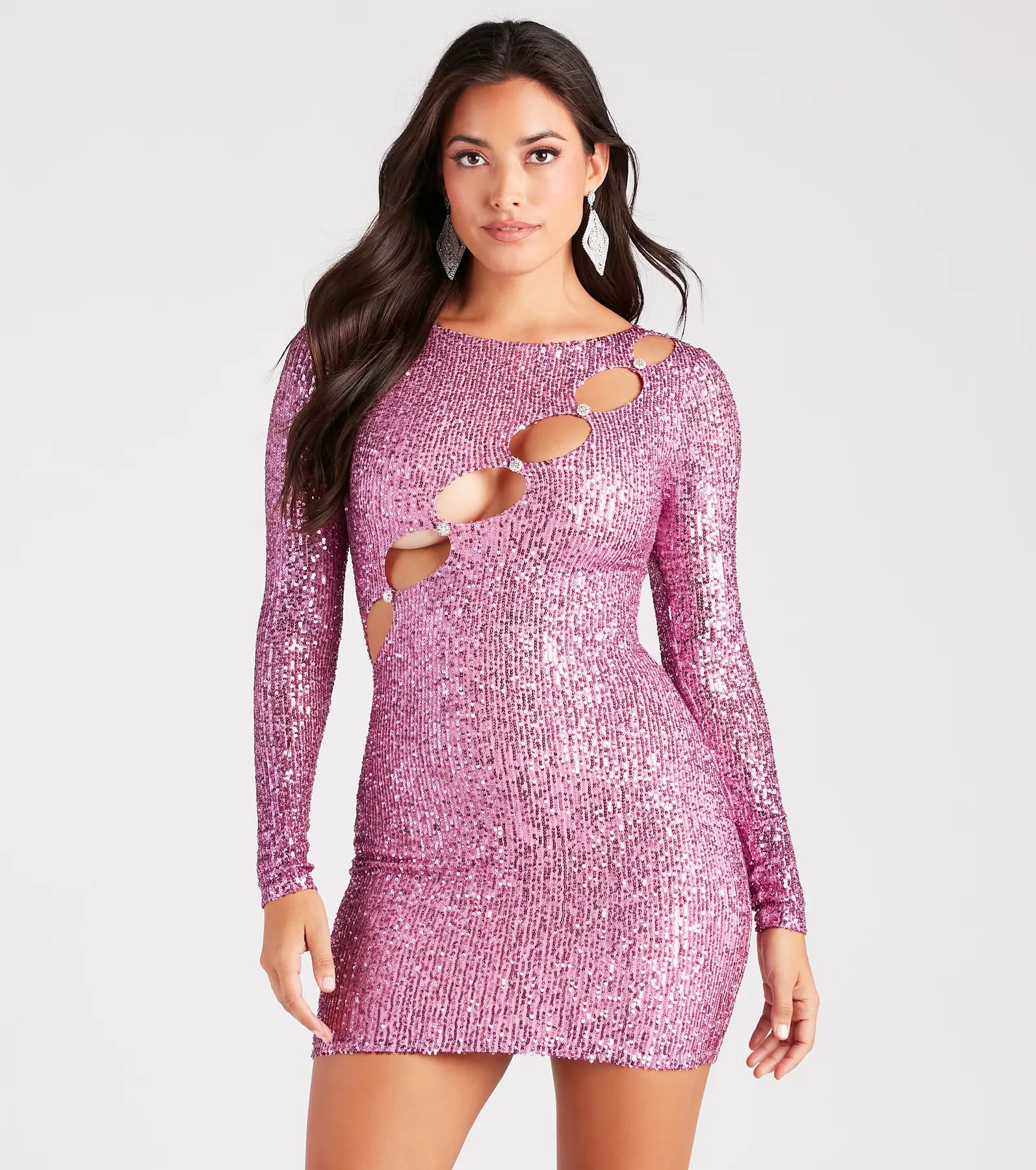 Cut To Perfection Sequin Rhinestone Button Dress Casual Short Summer