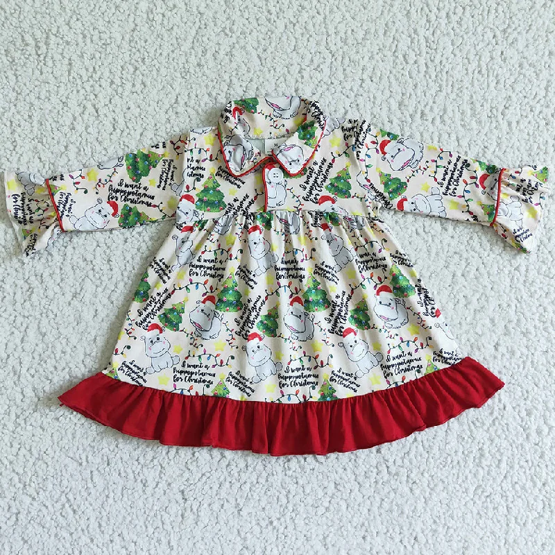 Cute Baby Girl Christmas Dress Hippo Print Cute Dresses GLD0078 Tunics Summer linen