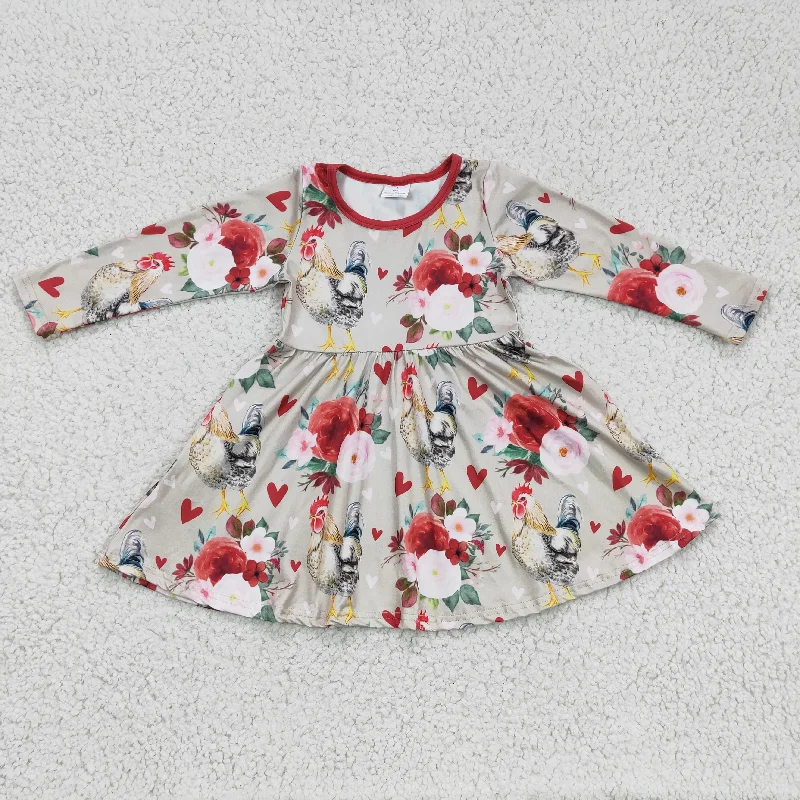 promotion GLD0163 Valentine Red Love Floral Flower Chicken Girls Long Sleeve Dresses Tunics Custom made promotion GLD0163 Valentine Red Love Floral Flower Chicken Girls Long Sleeve Dresses Tunics Custom made