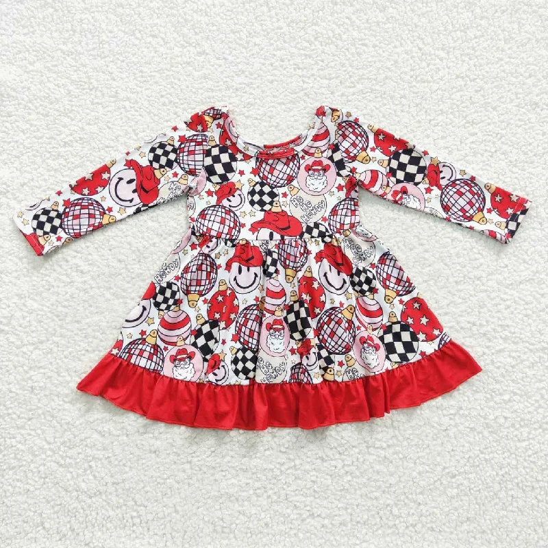 GLD0209 Christmas Red Santa Howdy Smile Cartoon Girls Long Sleeve Dresses Tunics Favorite customer GLD0209 Christmas Red Santa Howdy Smile Cartoon Girls Long Sleeve Dresses Tunics Favorite customer