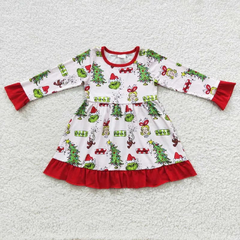 GLD0235 Girls grinch Christmas tree pink lace long sleeve dress Tunics Cozy soft