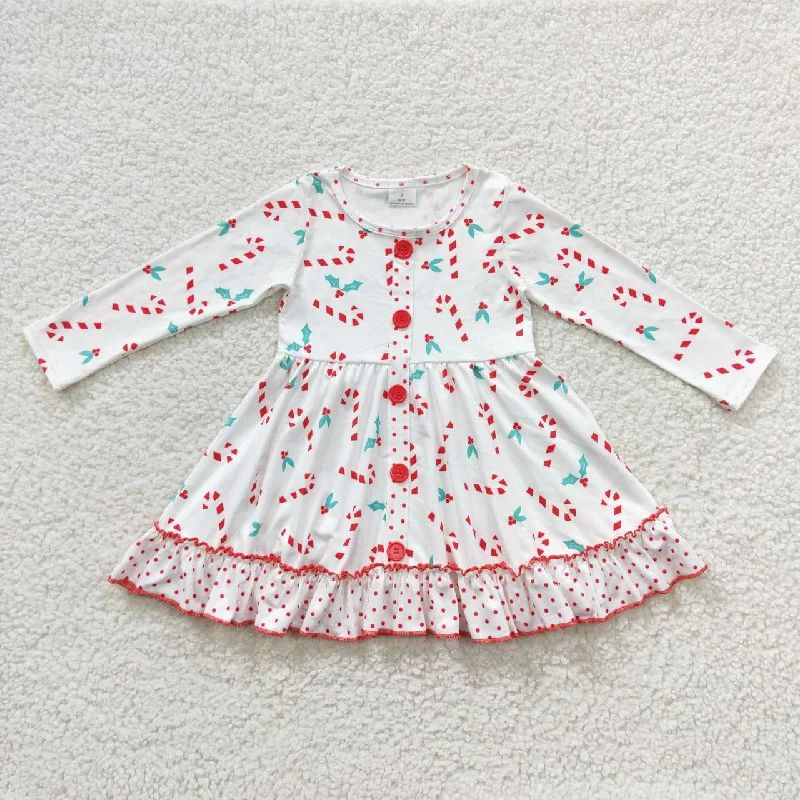 GLD0268 Candy Cane Red and White Lace Long Sleeve Dress Tunics Timeless classic