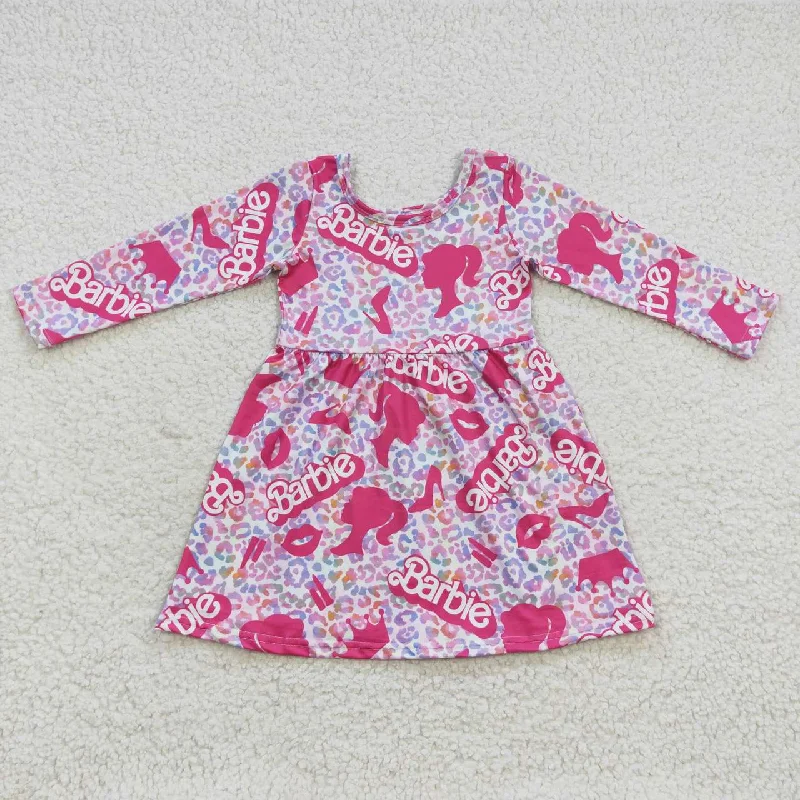 GLD0276 barbie letter purple leopard print long sleeve dress Tunics Practical durable