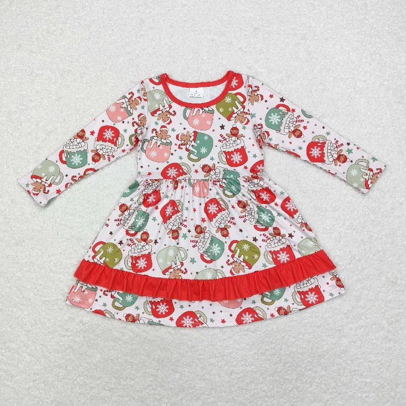 Baby Girl Long Sleeves Christmas Cups Gingerbread Dress Tunics Luxurious premium