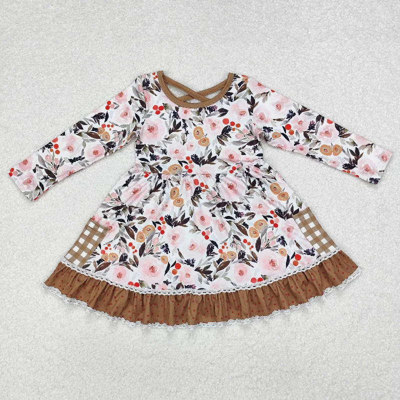 Baby Girl Long Sleeves Flower Pocket Fall Knee Length Dress Tunics Floral girly