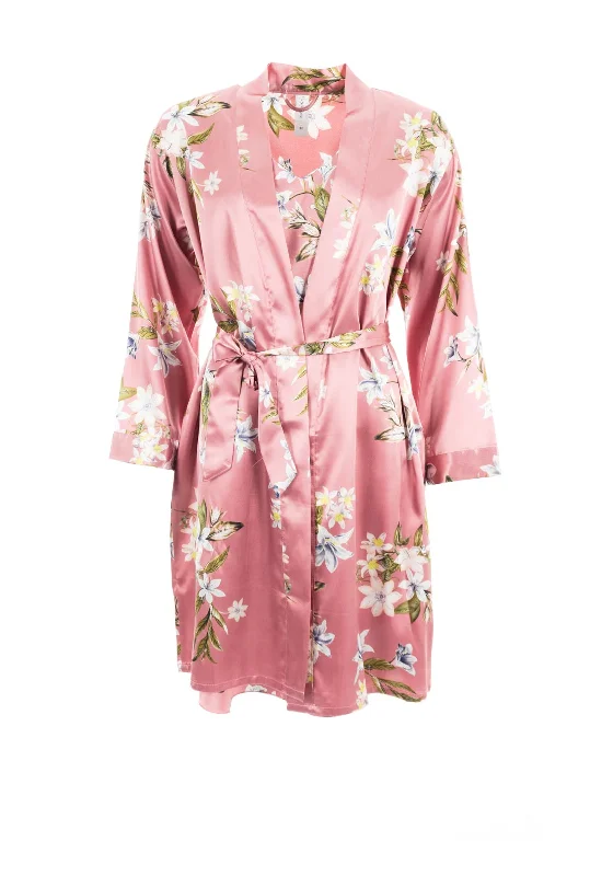 Serafina Collection Floral Satin Robe and Nightdress Set, Pink Tunics Review highly
