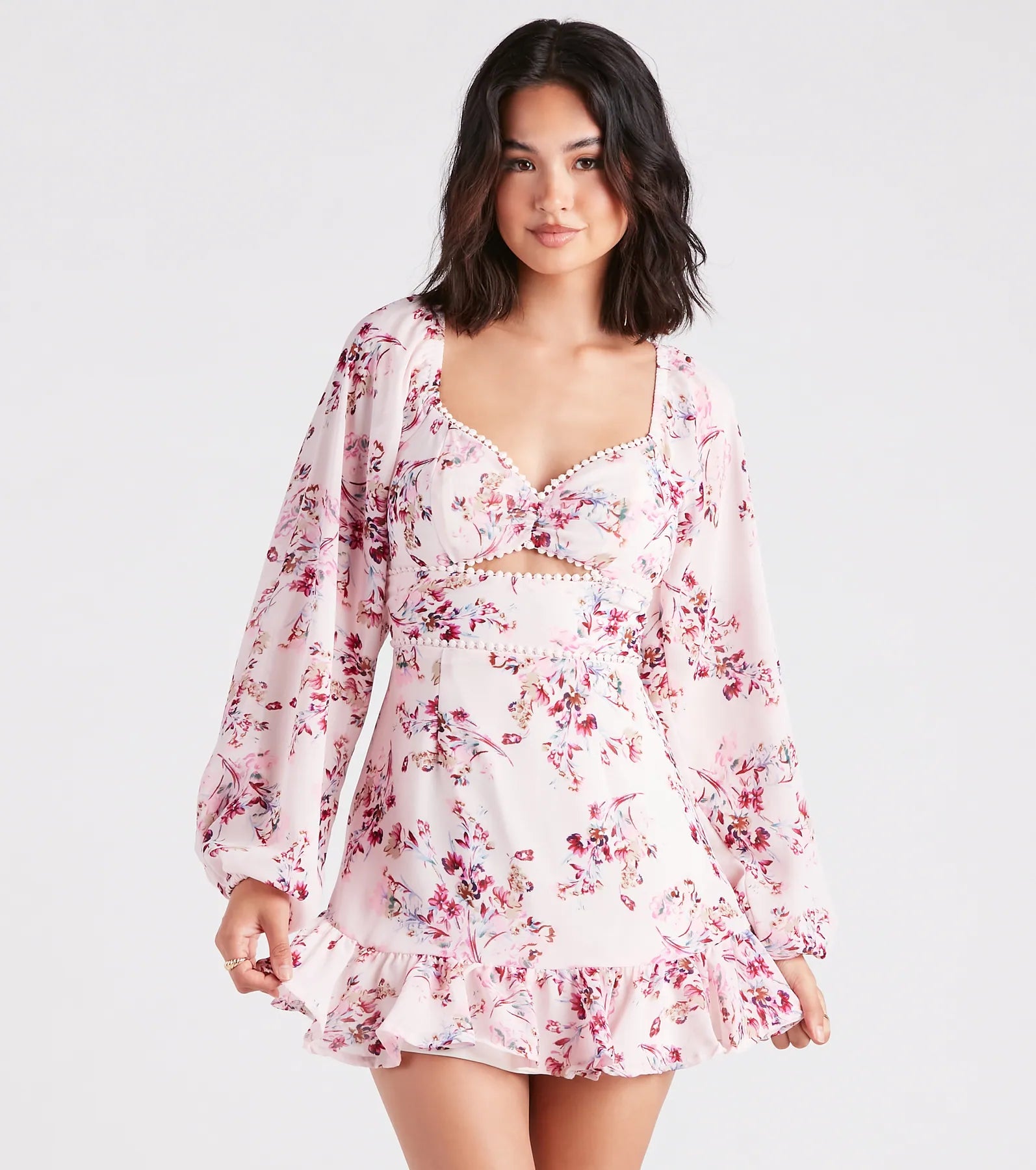 Ready For Floral Chiffon Ruffle Short Dress Tunics Sale discount