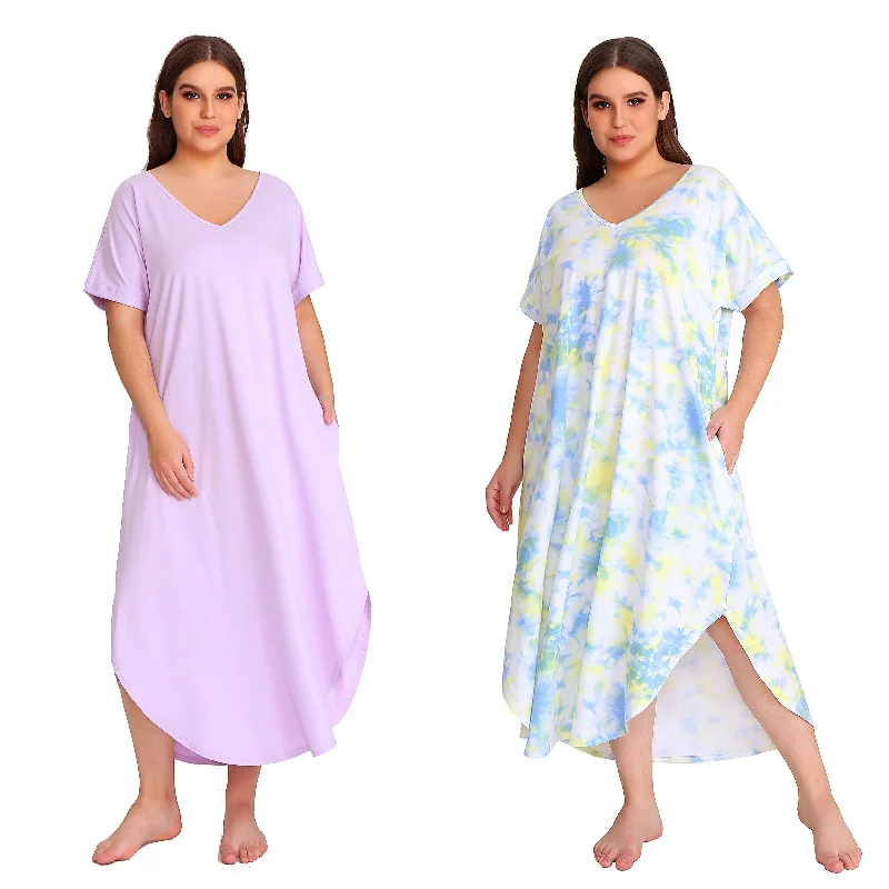RH Shortsleeve Plus size Nightgown Womens V-Neck Sleepwear Lounge Shirt Pajama Dress PRHW2895 Tunics Versatile stylish RH Shortsleeve Plus size Nightgown Womens V-Neck Sleepwear Lounge Shirt Pajama Dress PRHW2895 Tunics Versatile stylish