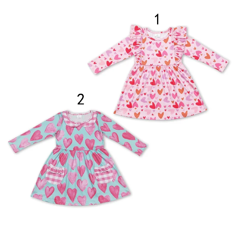 Baby Girl Long Sleeves Valentines Hearts Sibling Dress Tunics Fall fleece