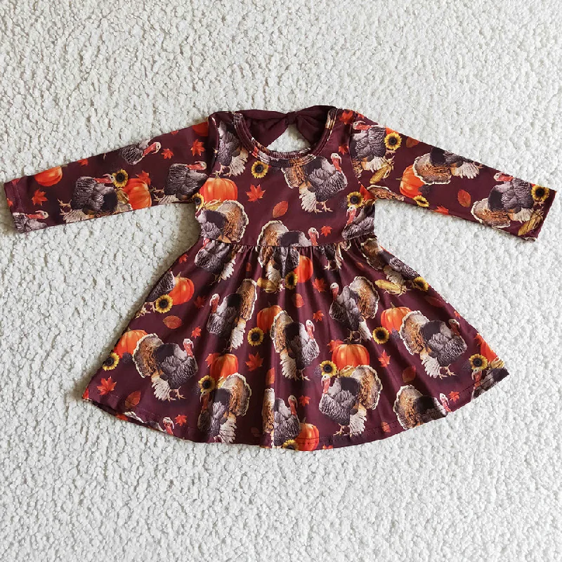 THanksgiving Boutique Girls Dress Turkey Print Pumpking Dress GLD0053 Tunics Custom made